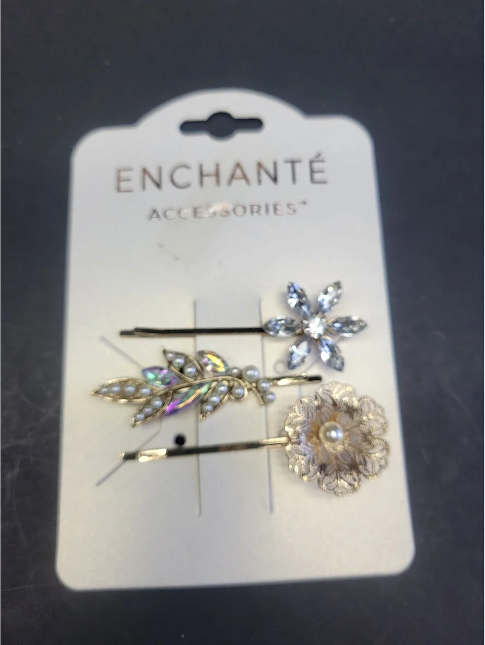 6 Pc Enchante Accessories Girls Bobby Hair pins Floral Flower Rhinestones Pearls